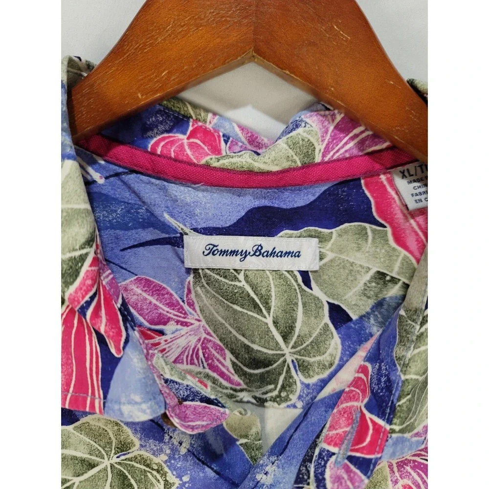 Tommy Bahama 100% Silk Ibiza Beach Club Island Blue Pink Mens‎ Size XL Floral - Picture 3 of 9
